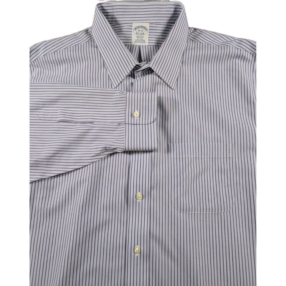 Brooks Brothers Dress Shirt Mens 18-35 Regent Purple Stripe Non Iron Button